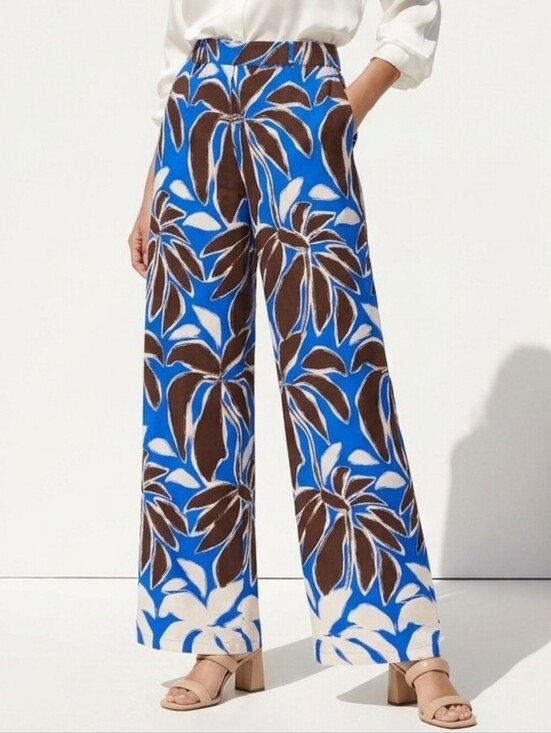 Zara Pants - Zara Tropical Palm Print Wide Leg Pants Blue Brown Cream - Size XS - NWOT!